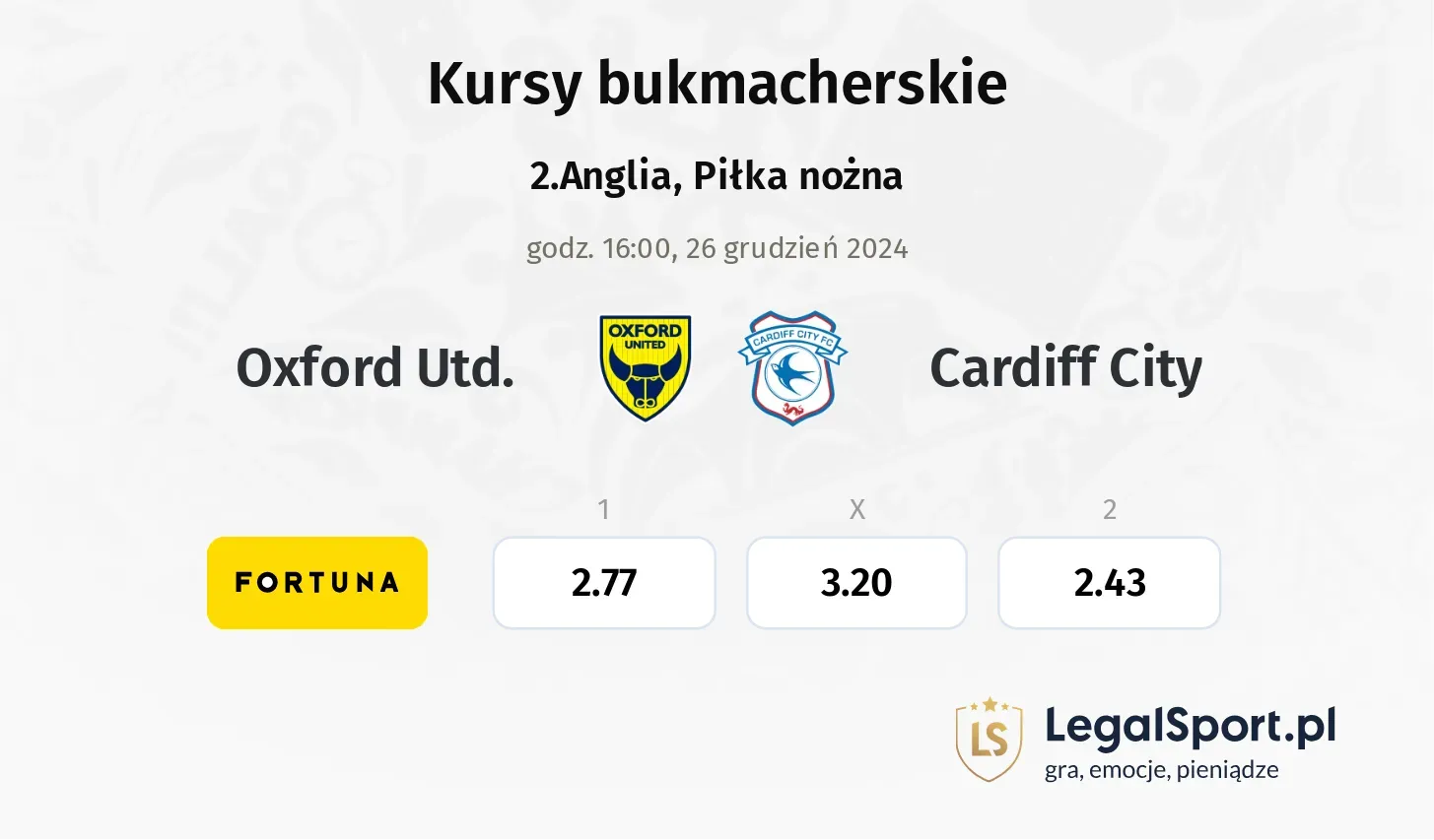 Oxford Utd. - Cardiff City typy, kursy