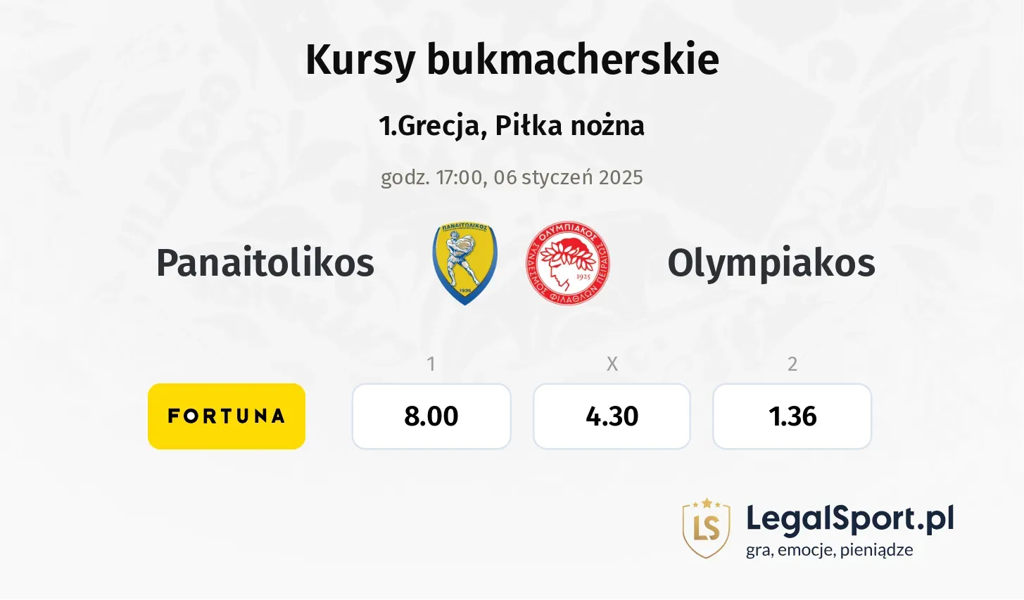 Panaitolikos - Olympiakos typy, kursy