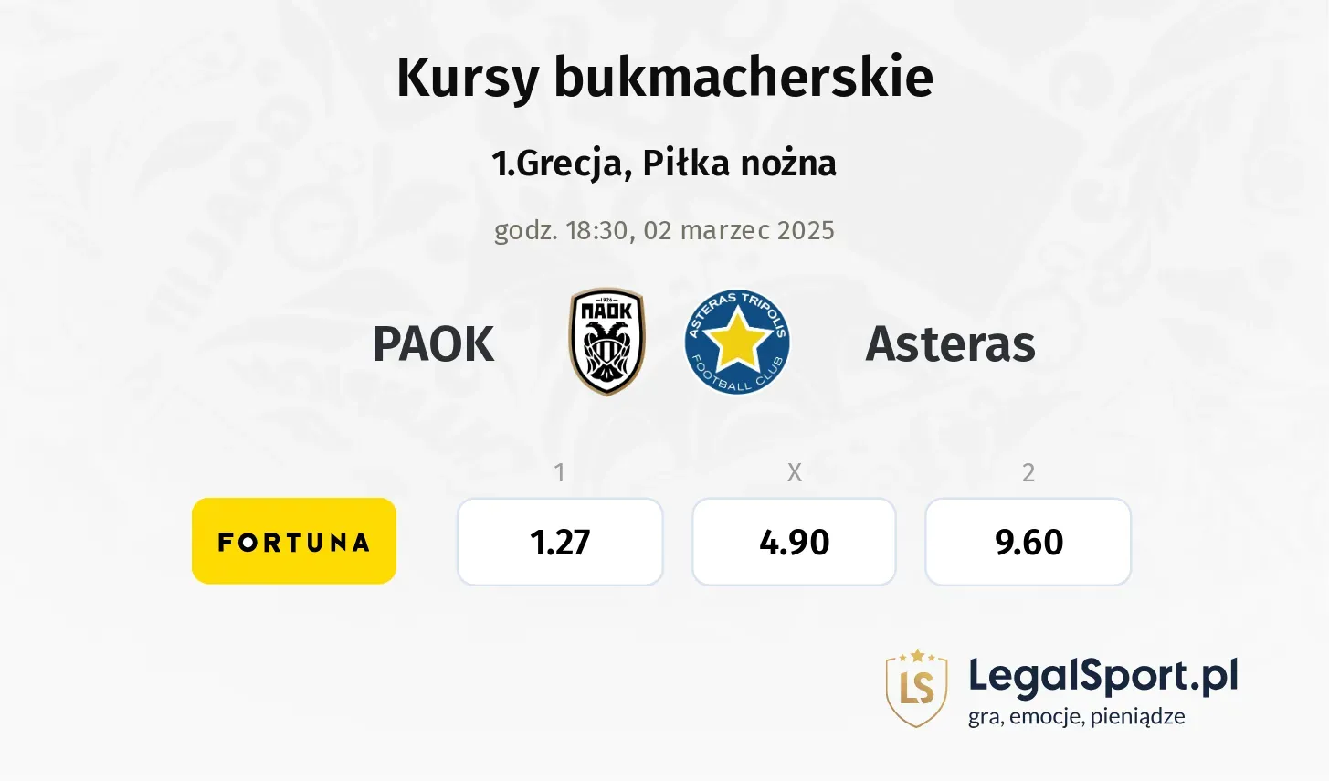 PAOK - Asteras typy, kursy