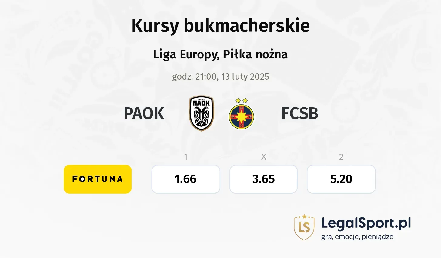 PAOK - FCSB typy, kursy