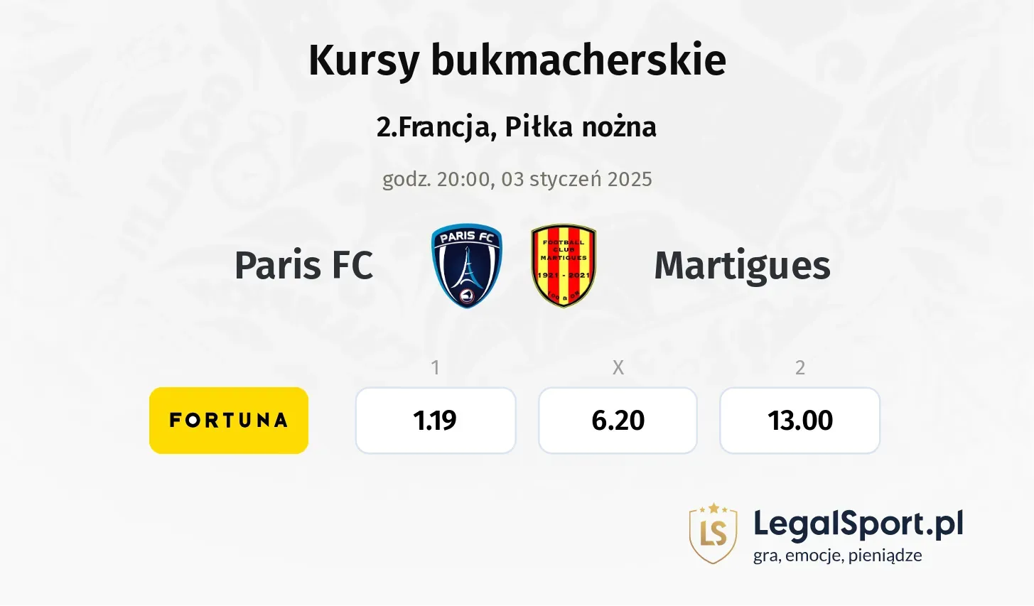 Paris FC - Martigues promocje bonusy na mecz