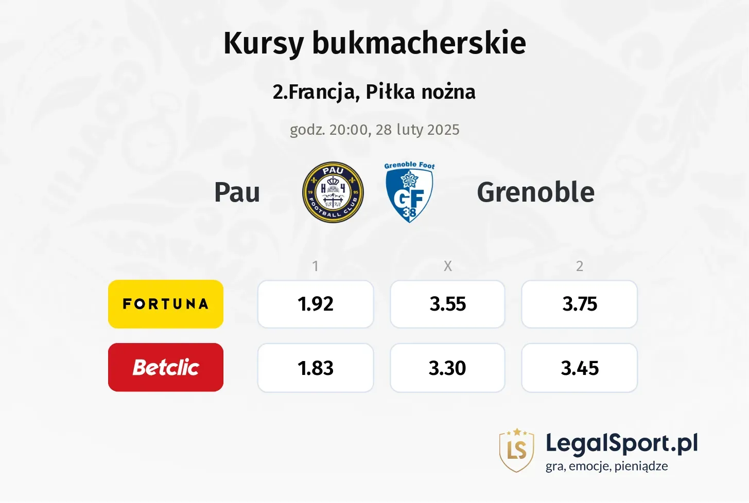 Pau - Grenoble promocje bonusy na mecz