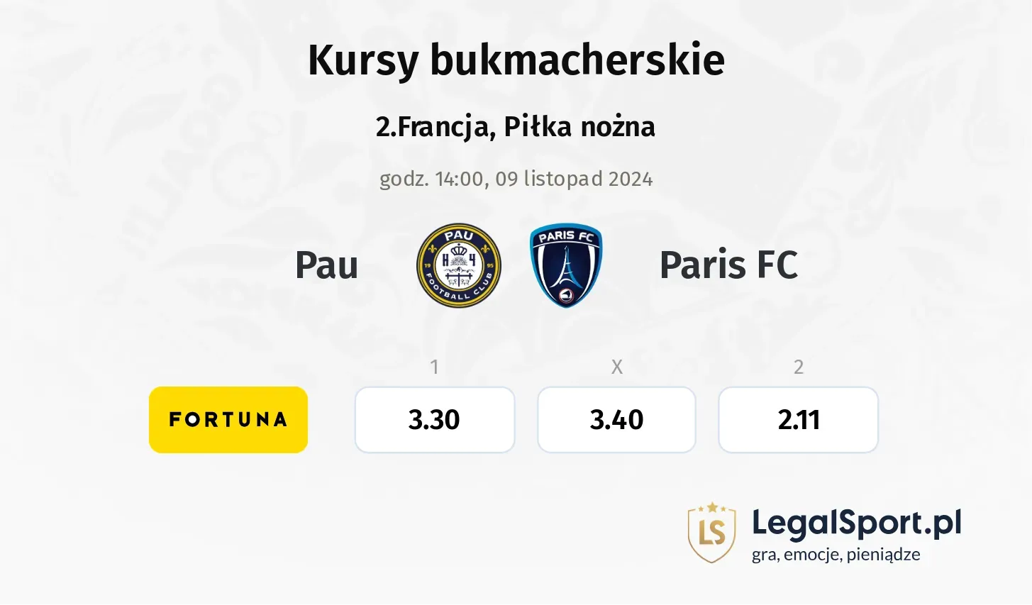 Pau - Paris FC typy, kursy 09.11, godz. 14:00