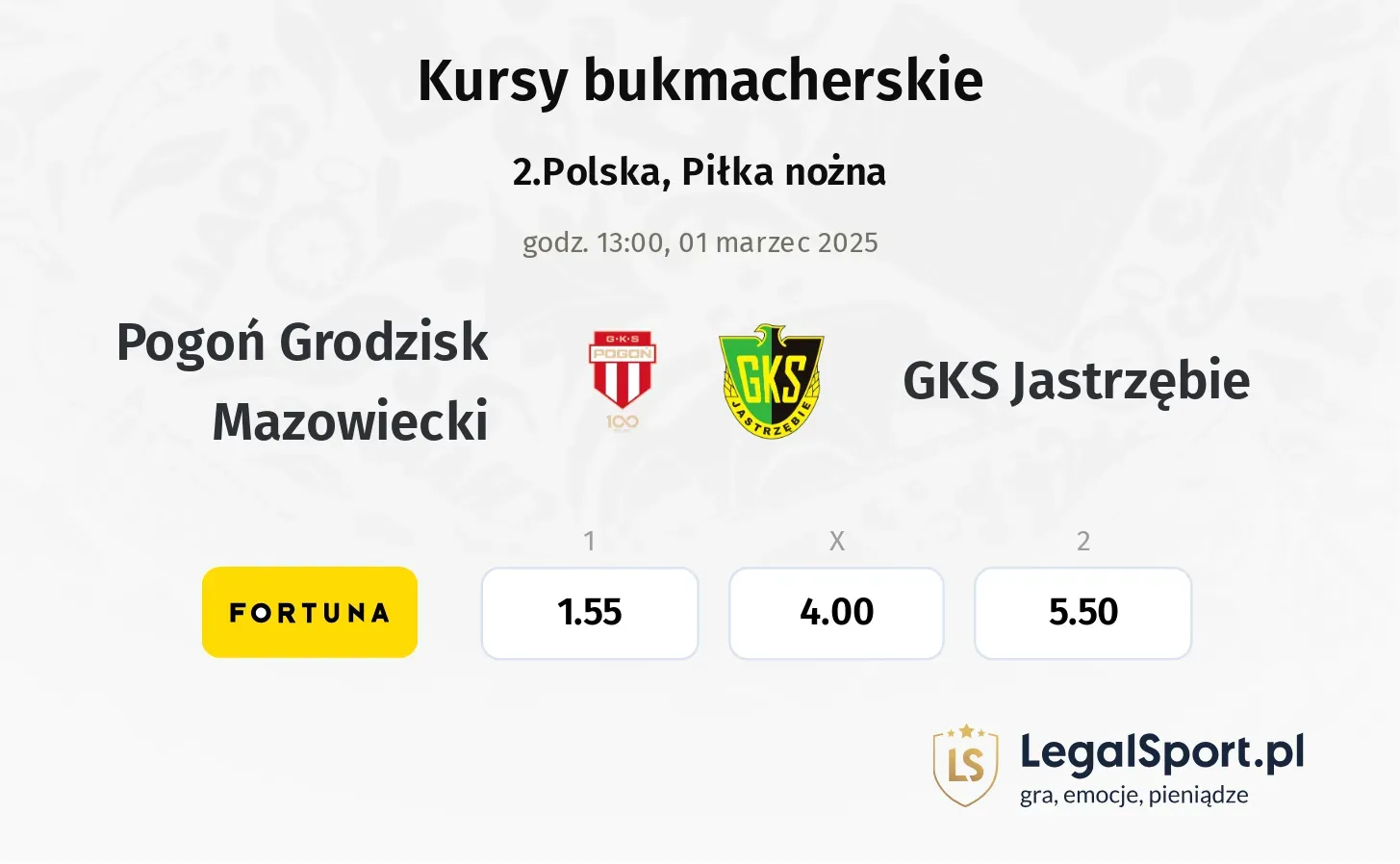 Pogoń Grodzisk Mazowiecki - GKS Jastrzębie promocje bonusy na mecz