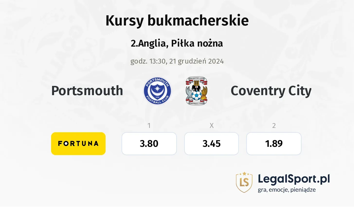 Portsmouth - Coventry City promocje bonusy na mecz