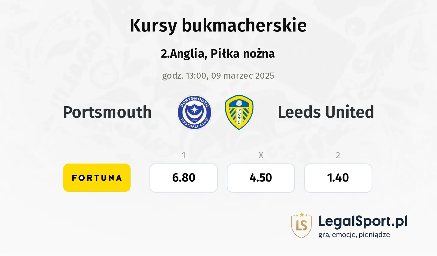 Portsmouth - Leeds United promocje bonusy na mecz