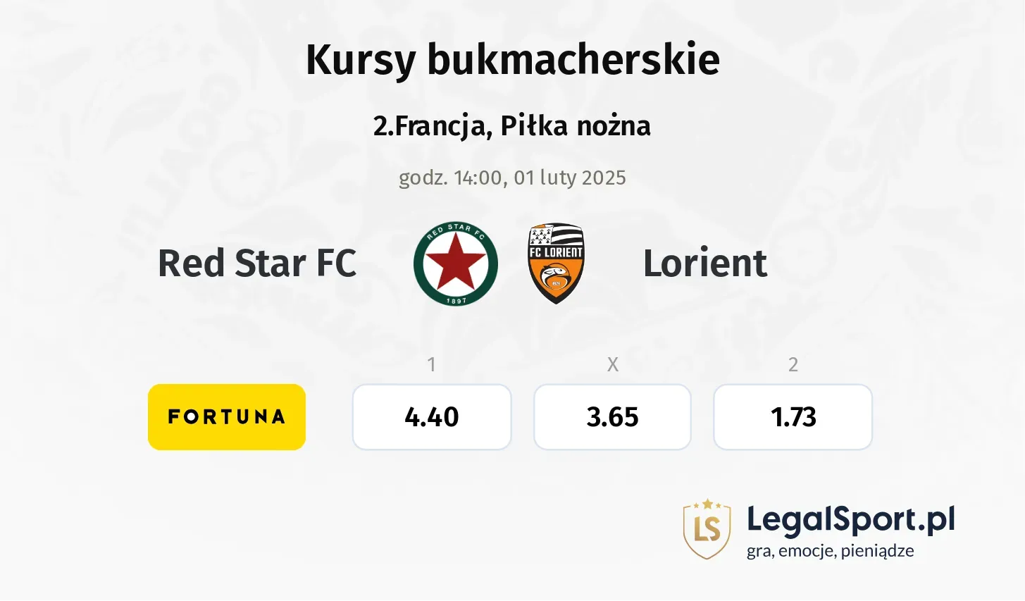 Red Star FC - Lorient typy, kursy