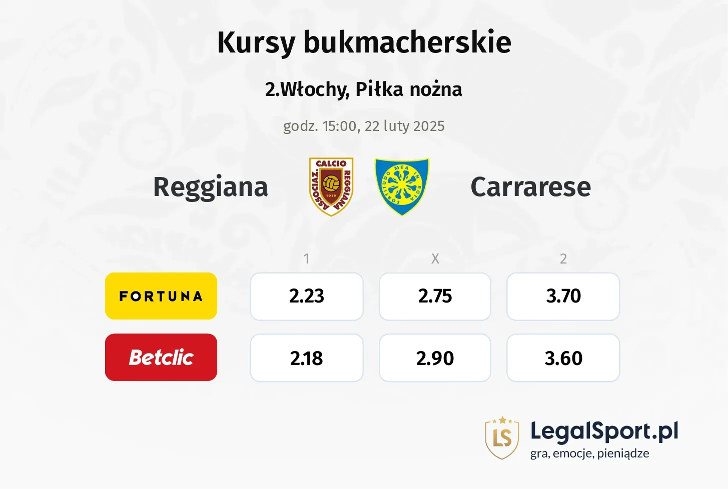 Reggiana - Carrarese promocje bonusy na mecz