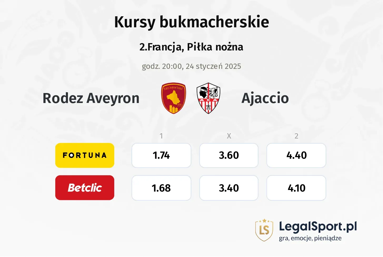 Rodez Aveyron - Ajaccio promocje bonusy na mecz