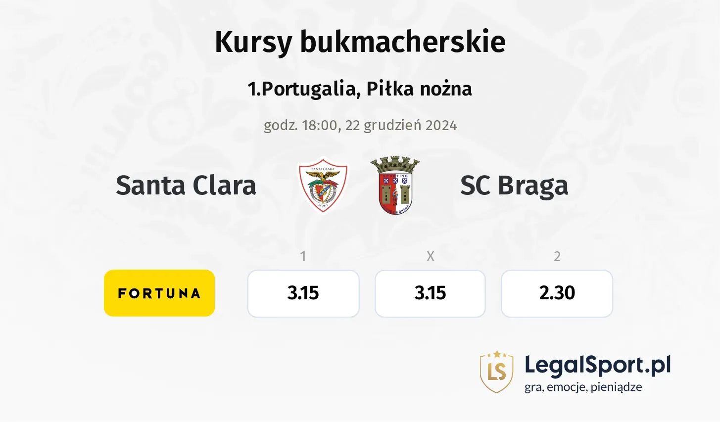 Santa Clara - SC Braga promocje bonusy na mecz