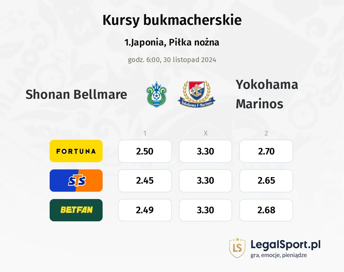 Shonan Bellmare - Yokohama Marinos promocje bonusy na mecz