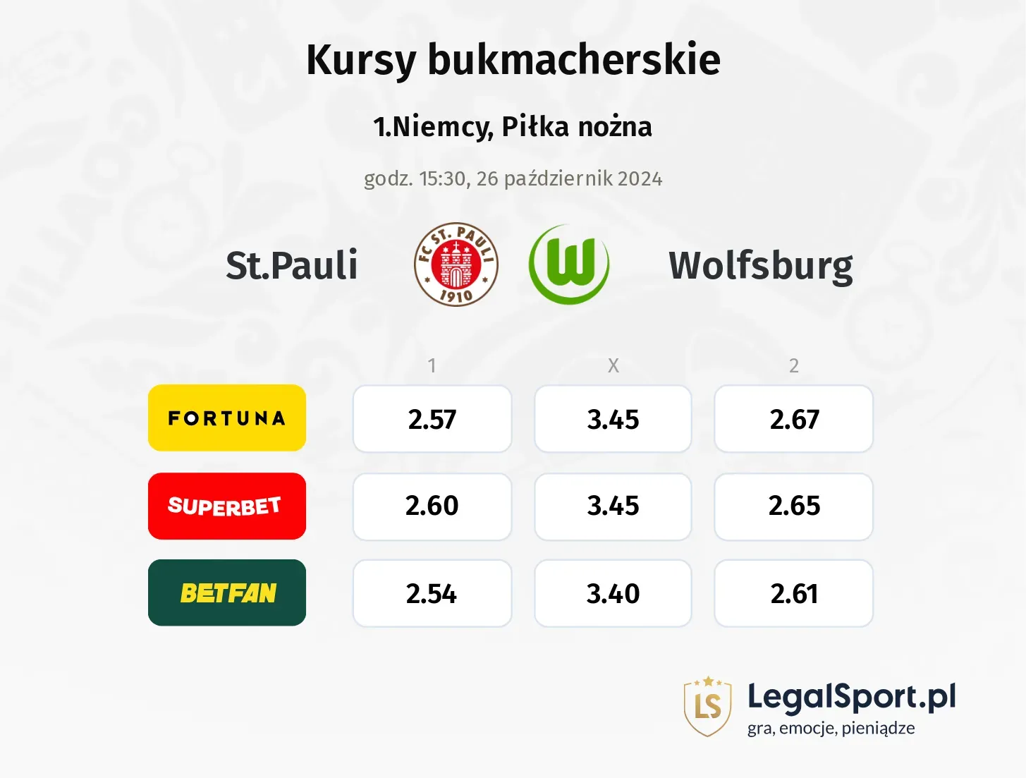 St.Pauli - Wolfsburg promocje bonusy na mecz