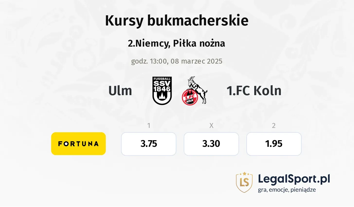 Ulm - 1.FC Koln typy, kursy