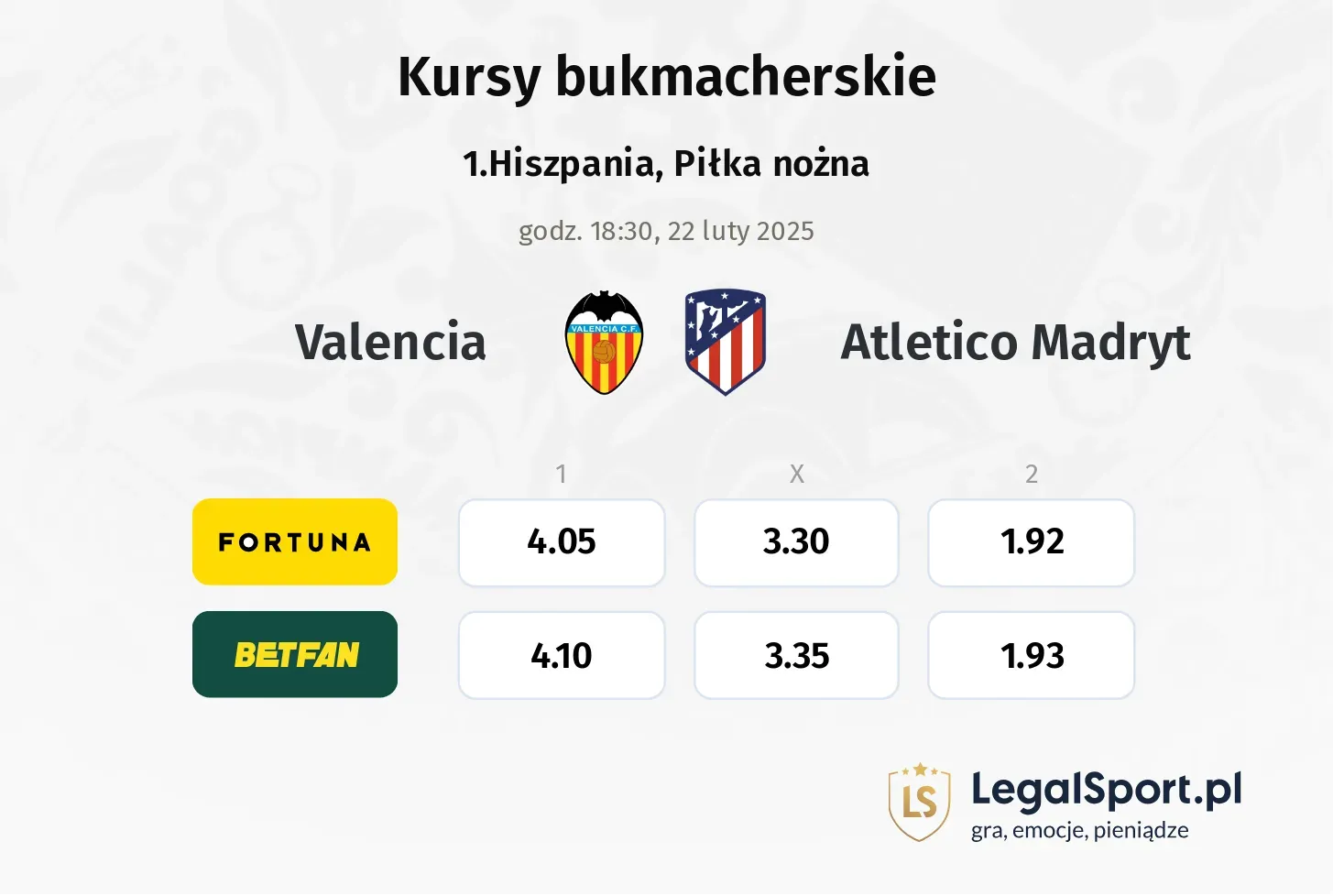 Valencia - Atletico Madryt promocje bonusy na mecz