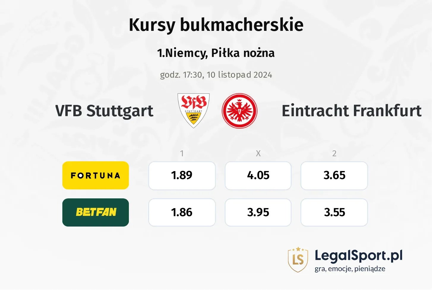 VFB Stuttgart - Eintracht Frankfurt typy, kursy 10.11, godz. 17:30