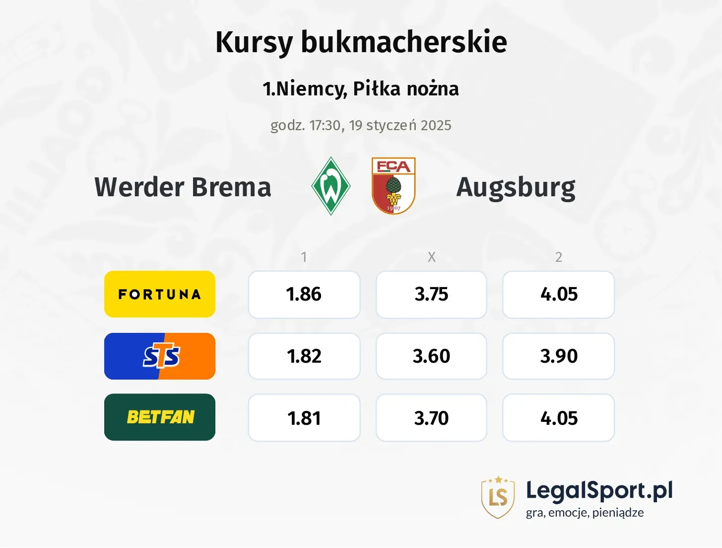 Werder Brema - Augsburg promocje bonusy na mecz