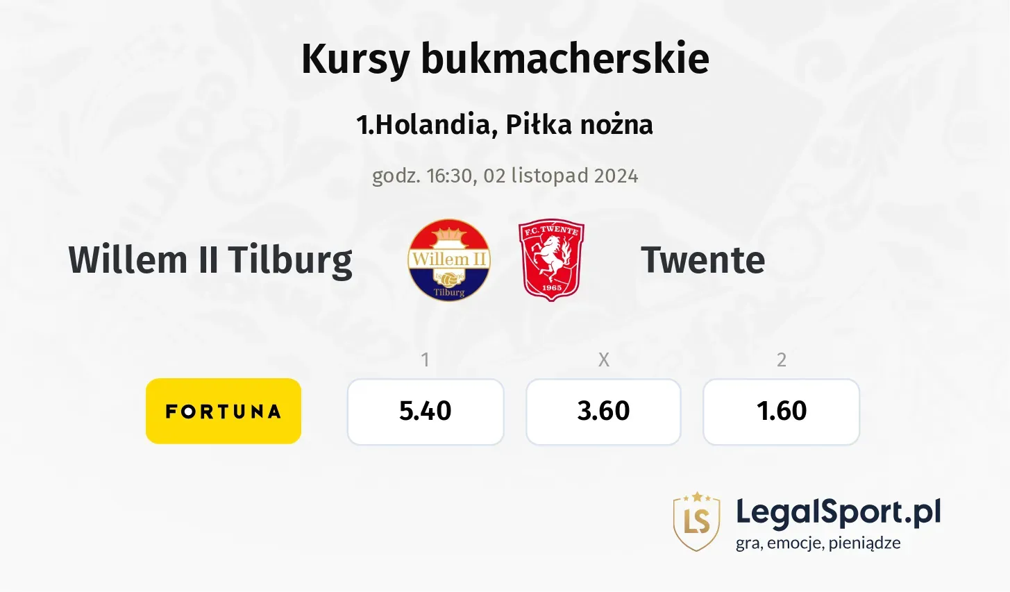 Willem II Tilburg - Twente typy, kursy 02.11, godz. 16:30