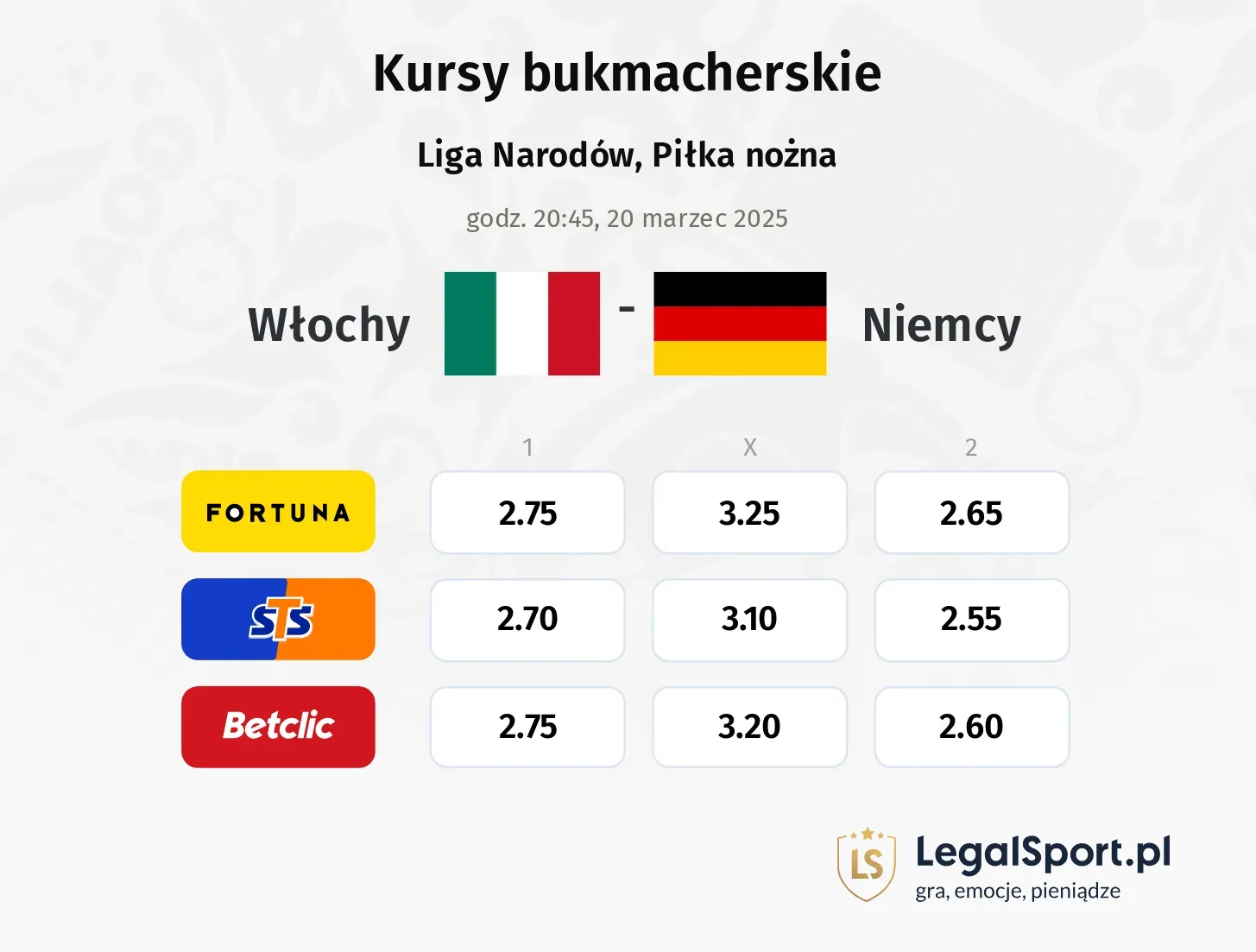 Włochy - Niemcy promocje bonusy na mecz