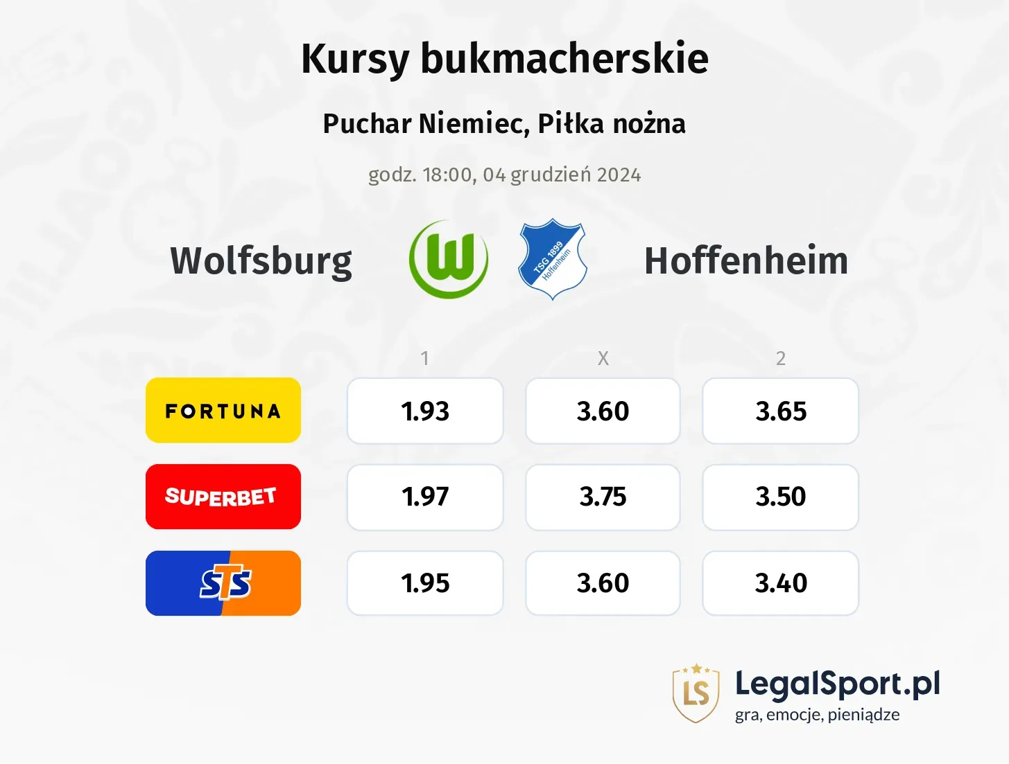 Wolfsburg - Hoffenheim promocje bonusy na mecz