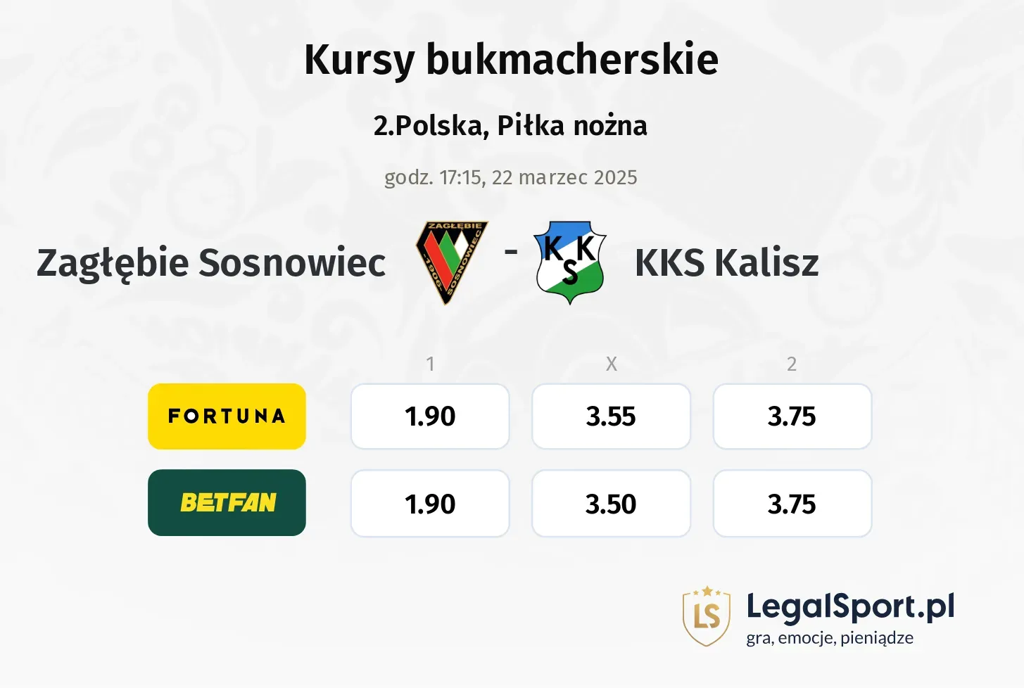 Zagłębie Sosnowiec - KKS Kalisz promocje bonusy na mecz