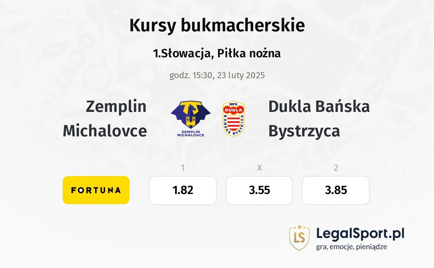 Zemplin Michalovce - Dukla Bańska Bystrzyca typy, kursy