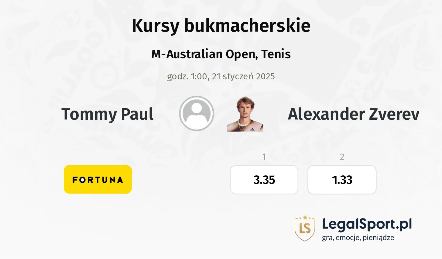 Tommy Paul - Alexander Zverev promocje bonusy na mecz