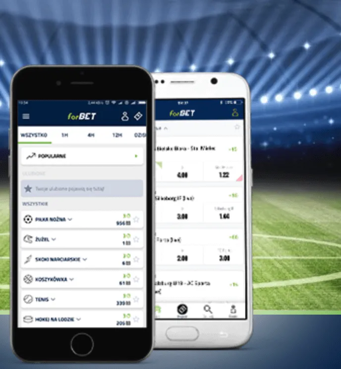 Aplikacja mobilna forBET- szybka instalacja na telefonie lub tablecie,- łatwy dostęp do kuponów i wygranych,- dodatkowe boosty kursowe i bonusy