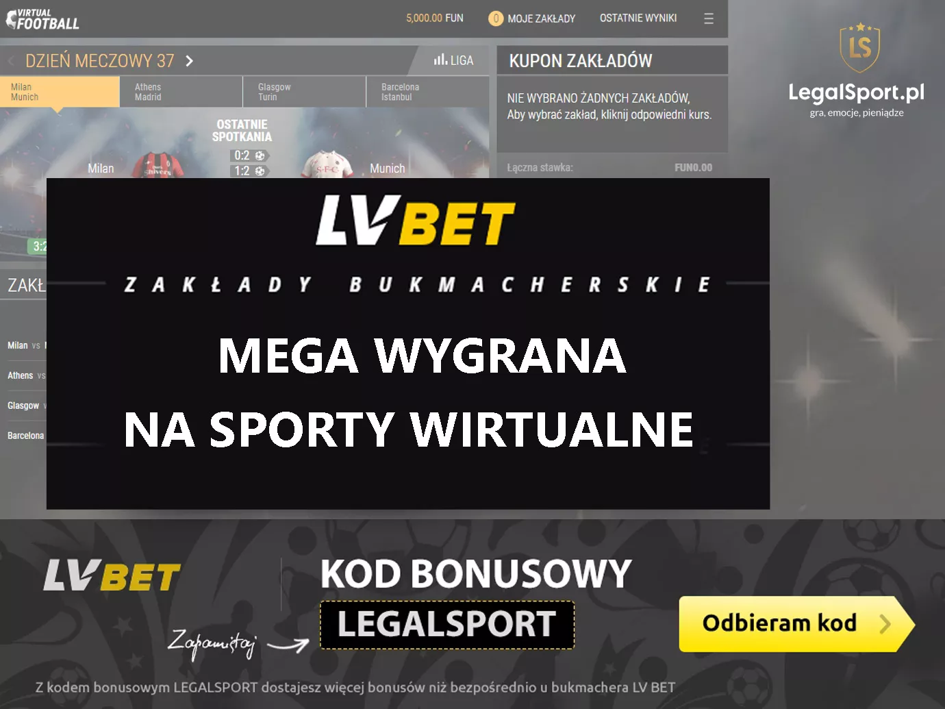 LVBET - wygrany kupon na sporty wirtualne z kursem 940.00